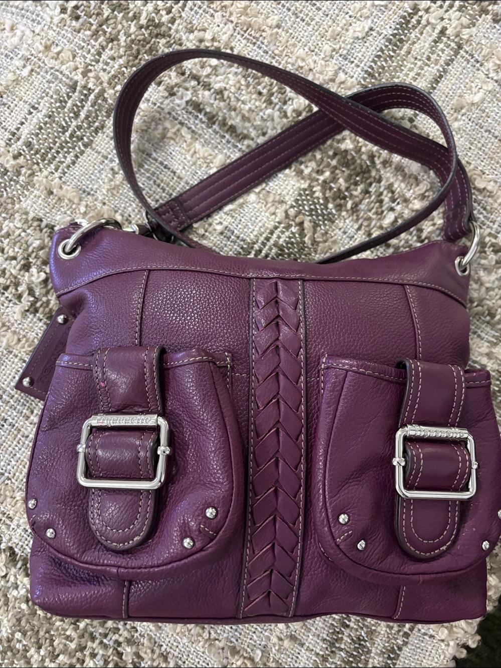 Tignanello Purple Crossbody Leather Bohemian Shoulder Bag - Picture 13 of 13